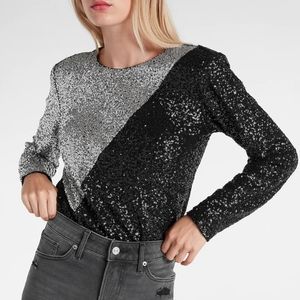 Color Block Sequin Strong Shoulder Thong Bodysuit